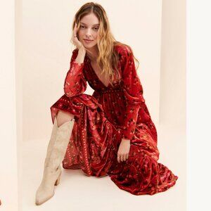 Floral Velvet Red Dress